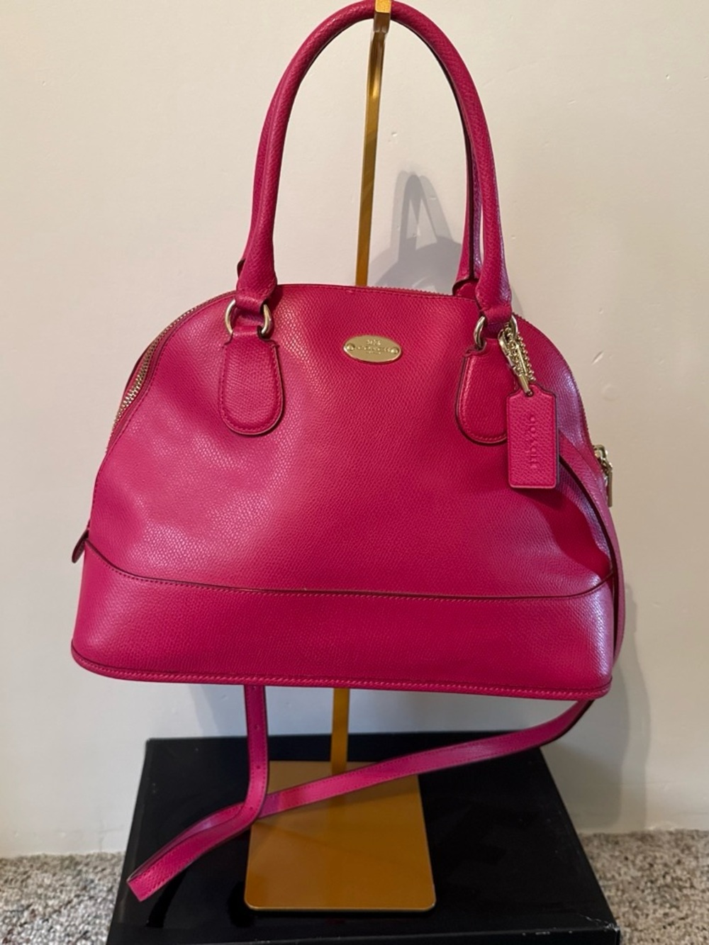 Coach Cora Hot Pink Pebbled Leather Shoulder Satchel
